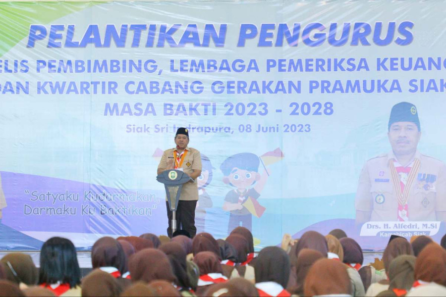 Bupati Siak Alfedri Dilantik Jadi Kamabicab Gerakan Pramuka Siak Masa Bakti 2023-2028