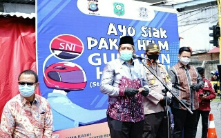 Alfedri & Kapolres Siak Lounching Pemantapan Kawasan Wajib Helm & Masker 