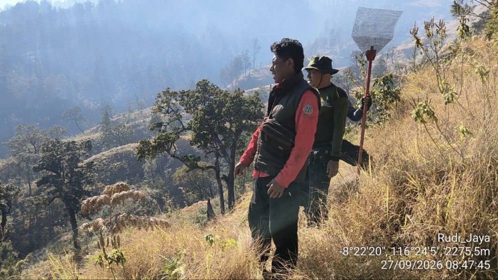Ratusan Personil Gabungan Berjibaku Padamkan Api di Rinjani, Medan Terjal dan Angin Kencang Jadi Kendala