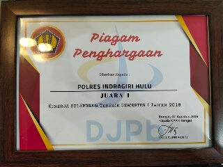 Hebat, Polres Inhu Raih Predikat Terbaik Steakholder Day KPPN 2019