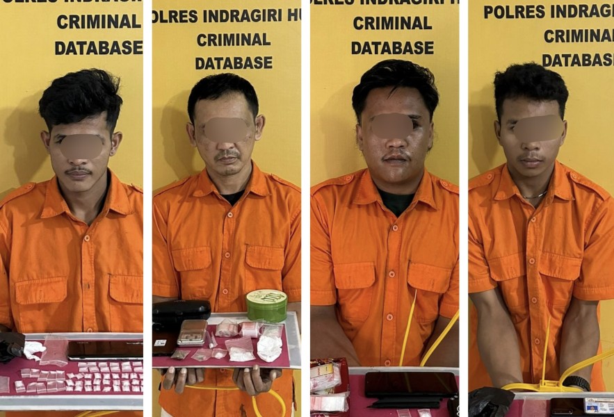Polres Inhu Sita Puluhan Paket Sabu, 4 Pengedar Termasuk Oknum PNS dan Satpam Diamankan