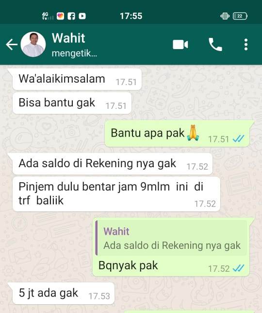 Penipu! Nama Abdul Wahid Digunakan untuk Minjam Uang, Kalo Dijapri Mohon Diabaikan Ya! 