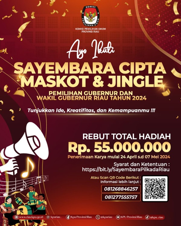 Berhadiah Rp55 Juta, KPU Riau Gelar Sayembara Maskot dan Jingle Pemilihan Gubernur dan Wakil Gubernur Tahun 2024