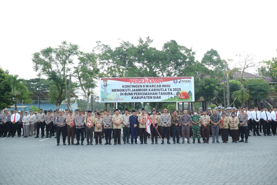 Ikuti Jambore Karhutla di Siak, Kapolres dan Forkopimda Lepas Kontingen Pramuka Kwarcab Inhu