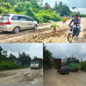Ironis! Jalan Provinsi di Kuansing Hancur Lebur oleh Truk Bertonase Tinggi, Wah! PUPR yang Perbaiki