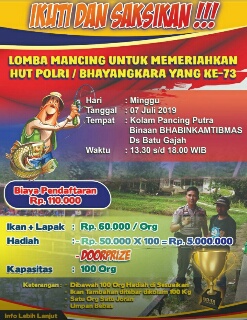 Sukseskan HUT Polri ke 73, Brigadir Ripal Indrawarta Taja Lomba Mancing