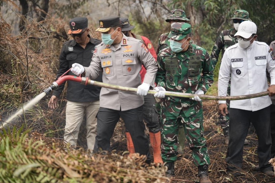 Pantau dari Udara, Kapolda Riau Pastikan Penanganan Karhutla Pelalawan Hampir Tuntas