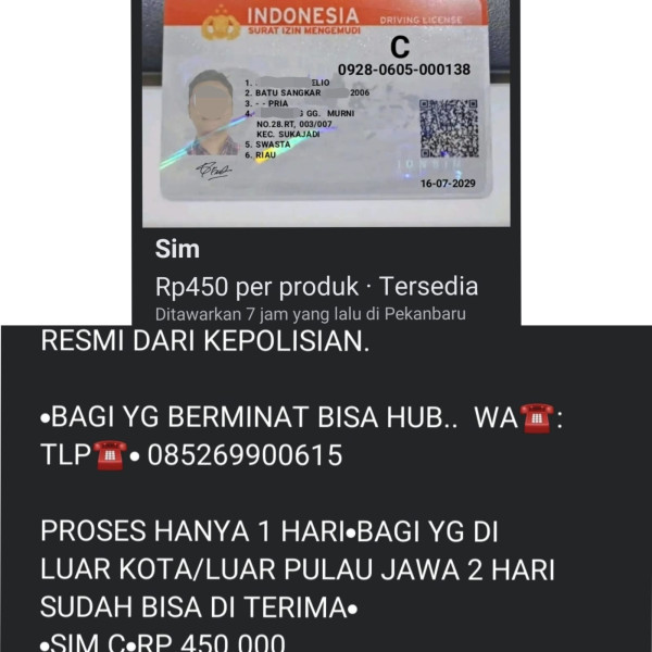 Sim C Rp450 Ribu Cuma 1 Hari, Polisi: Penipuan, Jangan Percaya Calo!