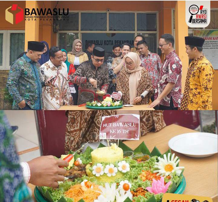 Peringati HUT Bawaslu ke 16, Bawaslu Pekanbaru Gelar Apel dan Potong Tumpeng