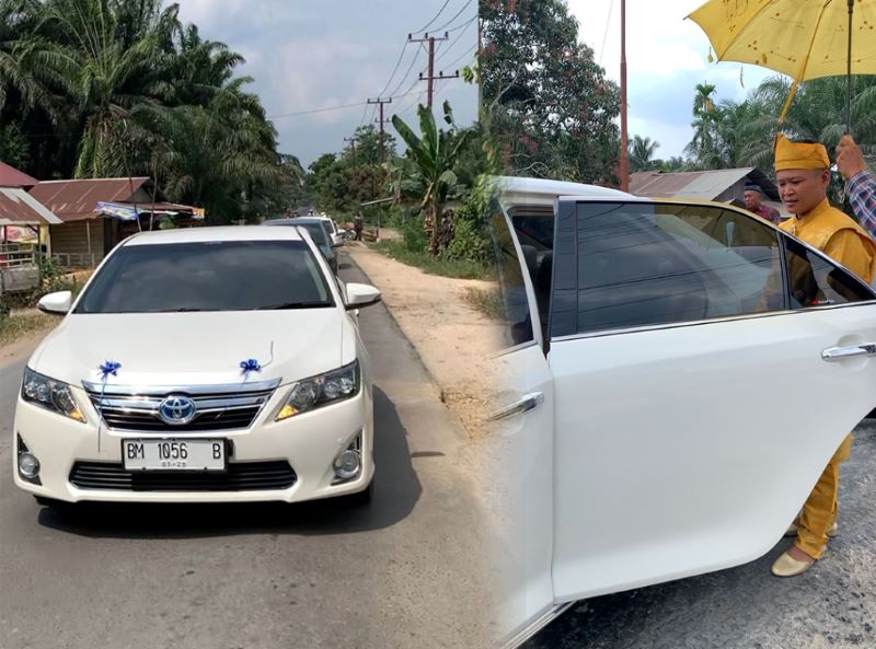 Momen Bahagia Warga Desa Sungai Raya, Raja Julianda Pakai Mobil Dinas Bupati Inhu saat Nikah