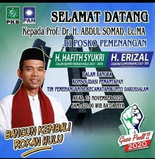 Dinilai Orang Baik, Ustad Abdul Somad Total Kampanyekan Hafith Syukri-Erizal di Pilkada Rohul