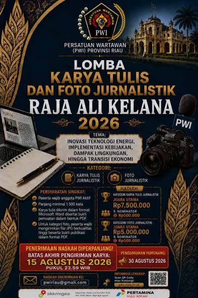 PWI Riau Perpanjang Batas Pengiriman Lomba Karya Tulis dan Foto Jurnalistik Raja Ali Kelana 2026