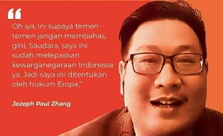 Jadi Tersangka, Joseph Paul Zhang Mengaku Bukan WNI Lagi