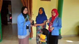 Melalui Program KKN, Dua Mahasiswa UIN Suska Bagikan Hand Sanitizer Alami & Bibit Toga