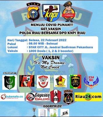 KNPI Riau & Polda Sediakan 1000 Dosis Vaksin, Catat Tanggalnya